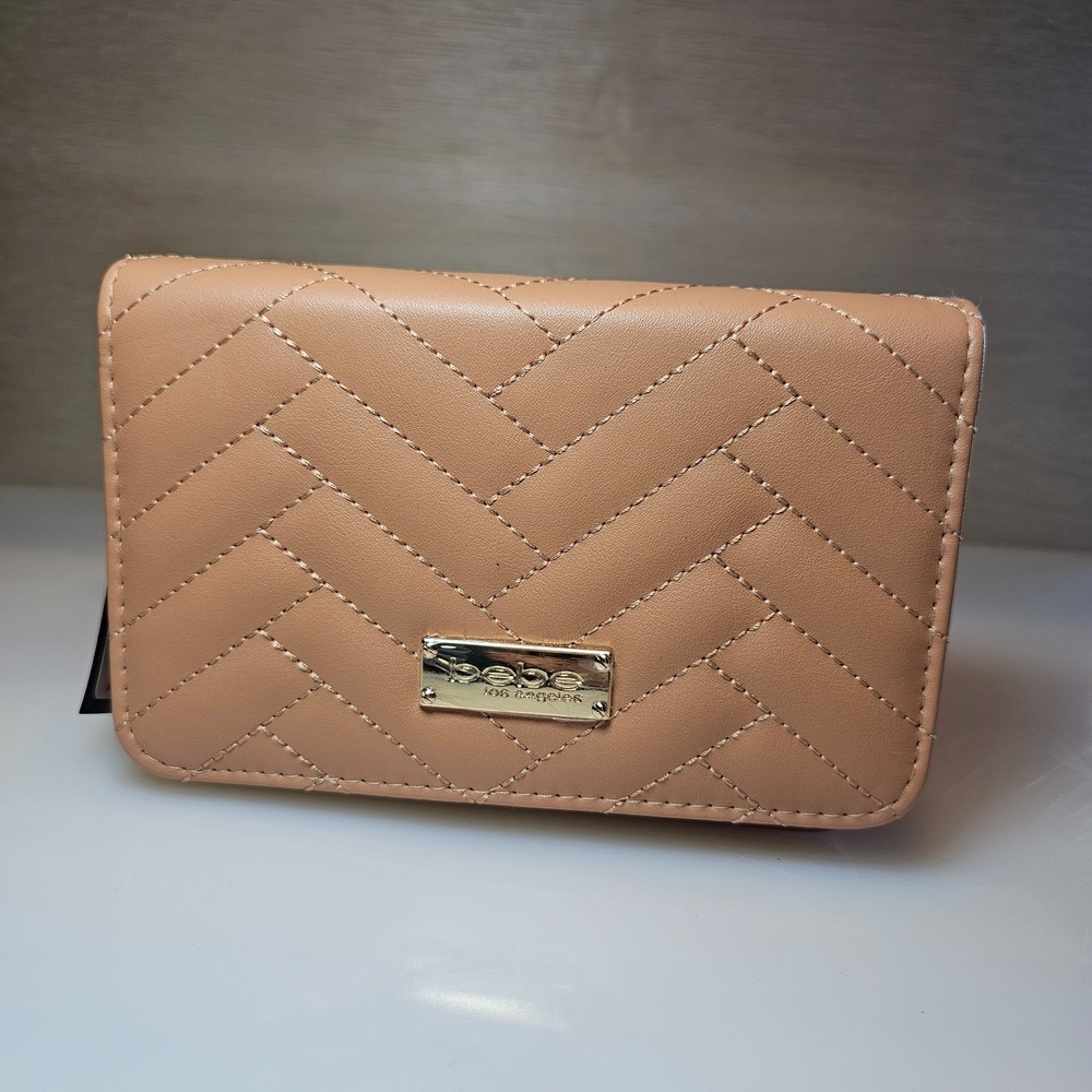 BEBE Sophia Crossbody Quilted Bag Purse Nude with Gold Chain NWT MSRP $69